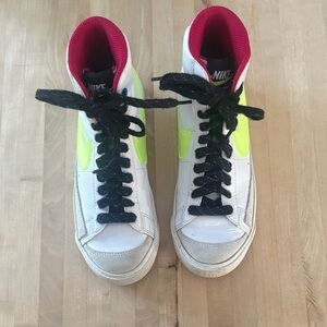 Nike Blazers White and Neon High-Tops Kids Size 4